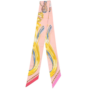 エルメス HERMES ツイリー ローズ プードル×ジョーヌ シルク スカーフ 【CAVALCADES/騎馬行進】