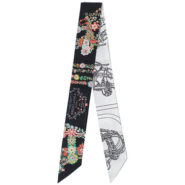 エルメス HERMES ツイリー ブラック×ホワイト×マルチカラー シルク スカーフ BRIDES DE GALA EN FLEURS & EYELINER/ブリッド ドゥ ガラ アン フルール & アイライナー