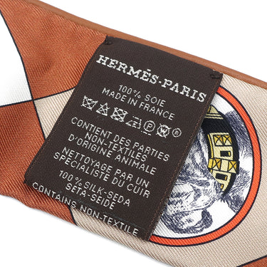 エルメス HERMES ツイリー ブラック×ホワイト×キャメル シルク レザー スカーフ 【COLLIERS ET CHIENS/首輪と犬】