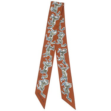 エルメス HERMES ツイリー キャラメル×カーキ×ホワイト シルク スカーフ 【CHEVAUX EN LIBERTE/自由の馬】