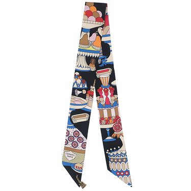 エルメス HERMES ツイリー ブラック×ホワイト×ブルー シルク スカーフ 【LA PATISSERIE FRANCAISE CHARM/パティスリーフランセーズチャーム】