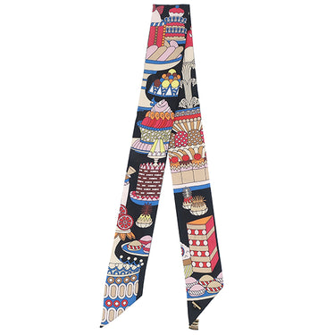 エルメス HERMES ツイリー ブラック×ホワイト×ブルー シルク スカーフ 【LA PATISSERIE FRANCAISE CHARM/パティスリーフランセーズチャーム】