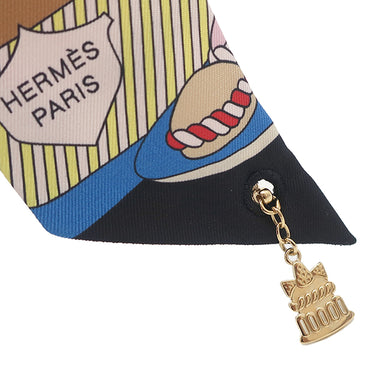エルメス HERMES ツイリー ブラック×ホワイト×ブルー シルク スカーフ 【LA PATISSERIE FRANCAISE CHARM/パティスリーフランセーズチャーム】