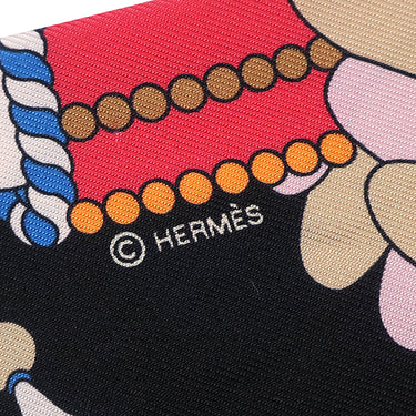 エルメス HERMES ツイリー ブラック×ホワイト×ブルー シルク スカーフ 【LA PATISSERIE FRANCAISE CHARM/パティスリーフランセーズチャーム】