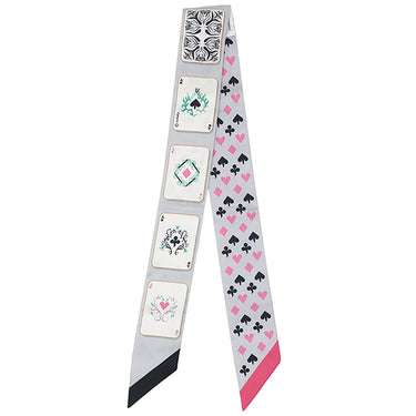 エルメス HERMES ツイリー グリペール×ローズ×ブラック シルク スカーフ 【JEU DE CARTES/ジュー ドゥ カルト】