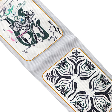エルメス HERMES ツイリー グリペール×ローズ×ブラック シルク スカーフ 【JEU DE CARTES/ジュー ドゥ カルト】