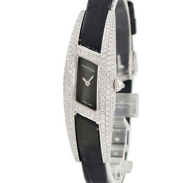 腕時計 カルティエ Cartier リーブル イマリア WJ300550 クオーツ レディース K18WG無垢 純正ダイヤ ブラック 黒