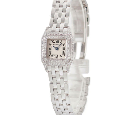 腕時計 カルティエ Cartier ミニ パンテール WF3210F3 クオーツ レディース K18WG無垢 純正ダイヤ アイボリー 青針 ローマン