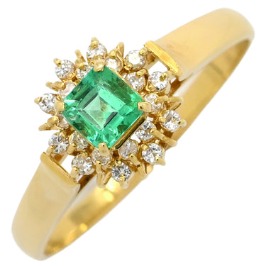 ノンブランド NON BRAND エメラルド ダイヤモンド リング イエローゴールド K18YG エメラルド ダイヤモンド リング 指輪 グリーン 緑 18号