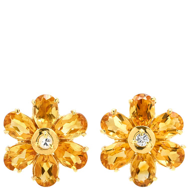 ノンブランド NON BRAND シトリン イヤリング イエローゴールド K18YG シトリン ホワイトサファイア イヤリング 750 イエローゴールド 18K 18金 フラワーモチーフ