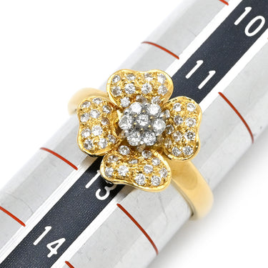 ノンブランド NON BRAND フラワーモチーフ ダイヤリング イエローゴールド K18YG ダイヤモンド リング 指輪 Au750 18K 18金 パヴェ 12号