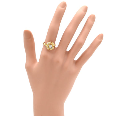 ノンブランド NON BRAND フラワーモチーフ ダイヤリング イエローゴールド K18YG ダイヤモンド リング 指輪 Au750 18K 18金 パヴェ 12号