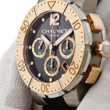 腕時計 ショーメ CHAUMET クラスワン クロノグラフ XXL W17790-45R 自動巻き メンズ K18PG×Ti×SS ブラック デイト スモールセコンド