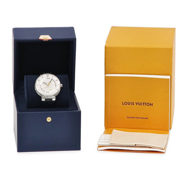 腕時計 ルイヴィトン LOUIS VUITTON タンブール ムーン GMT Q8D31 自動巻き メンズ デイト アラビア バー 2タイムゾーン