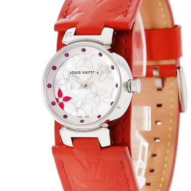 腕時計 ルイヴィトン LOUIS VUITTON タンブール ラブリーラック Q121J1 クオーツ レディース 純正ダイヤ&ルビー シェル フラワー 限定