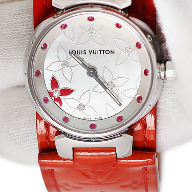 腕時計 ルイヴィトン LOUIS VUITTON タンブール ラブリーラック Q121J1 クオーツ レディース 純正ダイヤ&ルビー シェル フラワー 限定