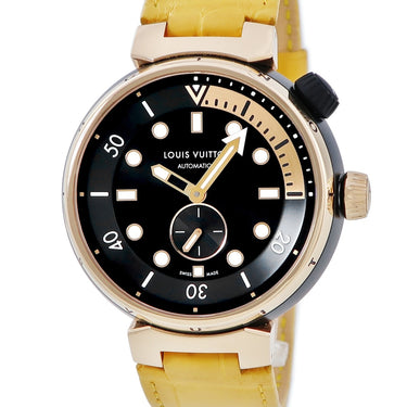 腕時計 ルイヴィトン LOUIS VUITTON タンブール ストリート ダイバー ブラックブレイズ QA123Z 自動巻き メンズ K18PG×SS コンビ 黒