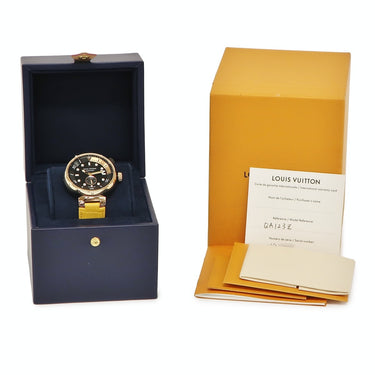 腕時計 ルイヴィトン LOUIS VUITTON タンブール ストリート ダイバー ブラックブレイズ QA123Z 自動巻き メンズ K18PG×SS コンビ 黒