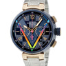 腕時計 ルイヴィトン LOUIS VUITTON タンブール クロノグラフ ダミエ コバルト Vレインボー QA129 自動巻き メンズ K18PG×SS 渋谷限定