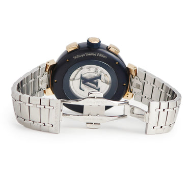 腕時計 ルイヴィトン LOUIS VUITTON タンブール クロノグラフ ダミエ コバルト Vレインボー QA129 自動巻き メンズ K18PG×SS 渋谷限定