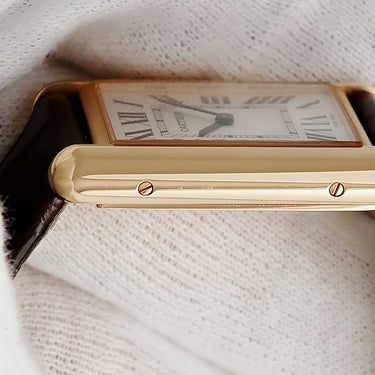 腕時計 カルティエ Cartier タンク ルイ カルティエ LM WGTA0011 手巻き メンズ レディース K18PG無垢 ギョウシェ 青針