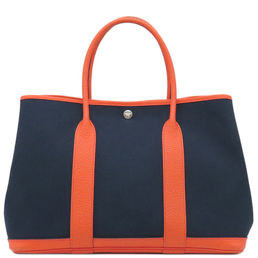 エルメス HERMES ガーデンパーティーPM ブルーマリン×オレンジポピー	 トワルミリタリー ヴァッシュカントリー トートバッグ シルバー金具 紺 トワルミリテール