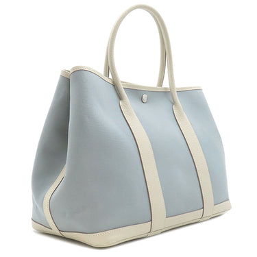 エルメス HERMES ガーデンパーティーPM ブルーリン×クレ トワルオフィシエ ネゴンダ トートバッグ シルバー金具 水色 オフホワイト