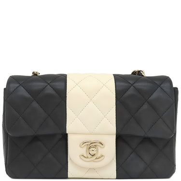 シャネル CHANEL マトラッセ20 ブラック×ホワイト レザー ショルダーバッグ シャンパンゴールド金具 黒 チェーンショルダー バイカラー