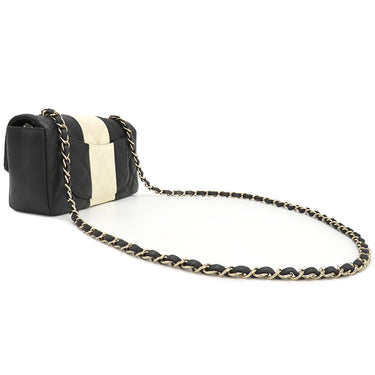 シャネル CHANEL マトラッセ20 ブラック×ホワイト レザー ショルダーバッグ シャンパンゴールド金具 黒 チェーンショルダー バイカラー
