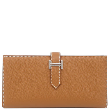 エルメス HERMES ベアンスフレ ゴールド ヴォーエプソン 長財布 シルバー金具 新品 未使用 茶 二つ折り財布