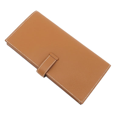 エルメス HERMES ベアンスフレ ゴールド ヴォーエプソン 長財布 シルバー金具 新品 未使用 茶 二つ折り財布