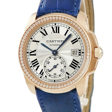 腕時計 カルティエ Cartier カリブル ドゥ カルティエ WF100013 自動巻き メンズ K18PG無垢 純正ダイヤ スモールセコンド デイト 青針