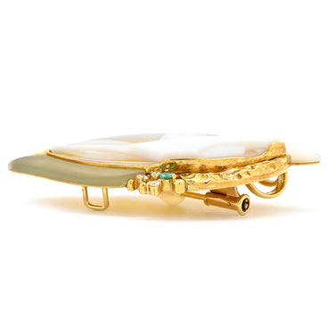 エルヴィン・ポーリー Erwin Pauly カメオ イエローゴールド×シェルホワイト K18YG ダイヤモンド シェル ブローチ シェル K18YG ダイヤ 3P