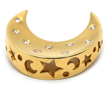 ミキモト MIKIMOTO 三日月 イエローゴールド K18YG ダイヤモンド ブローチ 月モチーフ