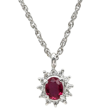 ノンブランド NON BRAND ルビー ダイヤペンダント プラチナシルバー Pt900 ルビー ダイヤモンド Pt850(チェーン) ネックレス 赤