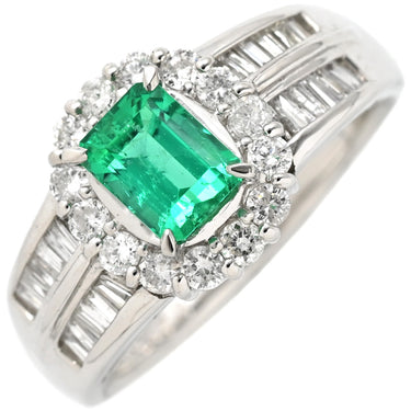 ノンブランド NON BRAND エメラルド ダイヤモンド リング プラチナシルバー Pt900 エメラルド ダイヤモンド リング 指輪 グリーン 緑 スクエア 13号