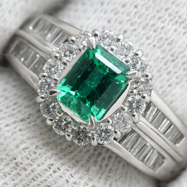 ノンブランド NON BRAND エメラルド ダイヤモンド リング プラチナシルバー Pt900 エメラルド ダイヤモンド リング 指輪 グリーン 緑 スクエア 13号