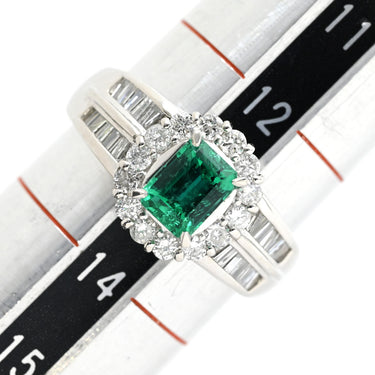 ノンブランド NON BRAND エメラルド ダイヤモンド リング プラチナシルバー Pt900 エメラルド ダイヤモンド リング 指輪 グリーン 緑 スクエア 13号