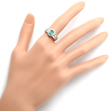 ノンブランド NON BRAND エメラルド ダイヤモンド リング プラチナシルバー Pt900 エメラルド ダイヤモンド リング 指輪 グリーン 緑 スクエア 13号