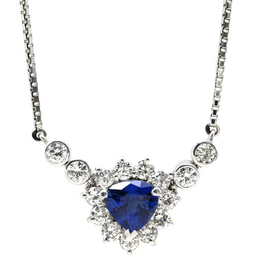 ノンブランド NON BRAND ブルーサファイア ダイヤペンダント プラチナシルバー Pt900 サファイア ダイヤモンド Pt850(チェーン) ネックレス 青 ブルー