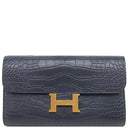 エルメス HERMES コンスタンス トゥーゴー ブルーマリン アリゲーターマット 長財布 ゴールド金具 紺 クロコ ショルダー
