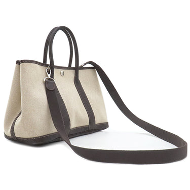 エルメス HERMES ガーデンパーティーTPM ナチュラル×マロン トワルアッシュ レザー 2WAYバッグ シルバー金具 茶 ショルダー 斜め掛け
