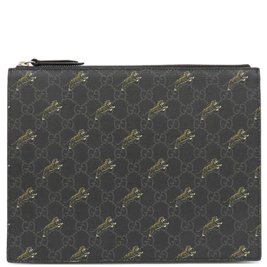 グッチ GUCCI タイガープリント 575136 ブラック GGスプリームキャンバス レザー クラッチバッグ ガンメタル金具 黒 セカンドバッグ