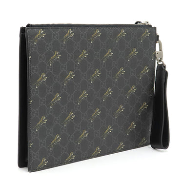 グッチ GUCCI タイガープリント 575136 ブラック GGスプリームキャンバス レザー クラッチバッグ ガンメタル金具 黒 セカンドバッグ