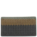 ボッテガヴェネタ BOTTEGA VENETA イントレチャート ブラック×ブラウン×カーキ レザー 長財布 黒 茶 緑 二つ折り 札入れ