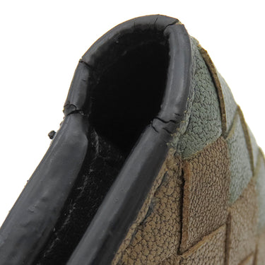 ボッテガヴェネタ BOTTEGA VENETA イントレチャート ブラック×ブラウン×カーキ レザー 長財布 黒 茶 緑 二つ折り 札入れ
