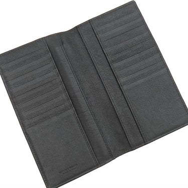 ボッテガヴェネタ BOTTEGA VENETA イントレチャート ブラック×ブラウン×カーキ レザー 長財布 黒 茶 緑 二つ折り 札入れ