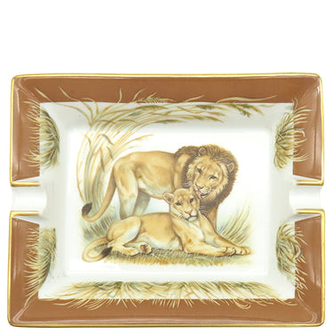 エルメス HERMES アッシュトレイ 灰皿 ライオン ブラウン 陶磁器 雑貨 茶 小物入れ