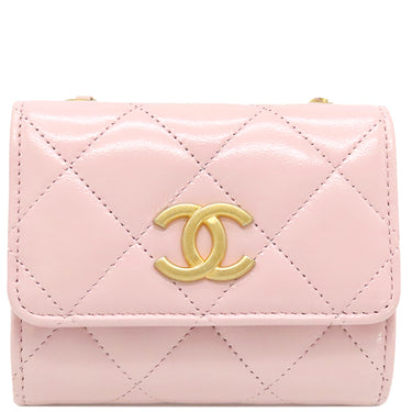 シャネル CHANEL マトラッセ ミニチェーンクラッチ AP2848 ピンク レザー チェーンウォレット ヴィンテージ金具 チェーンショルダー