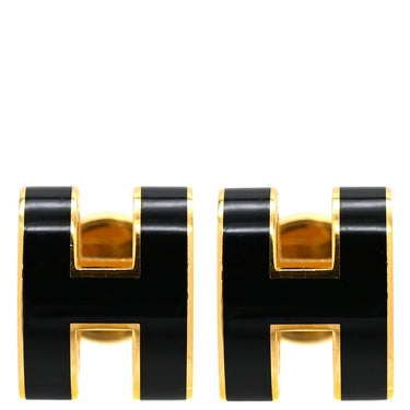エルメス HERMES ポップアッシュ Hピアス ブラックxゴールド GP エナメル ピアス H型